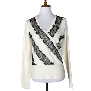 New York & Co 7th Ave Cream Sweater w/ Black Lace Sz. M NWT